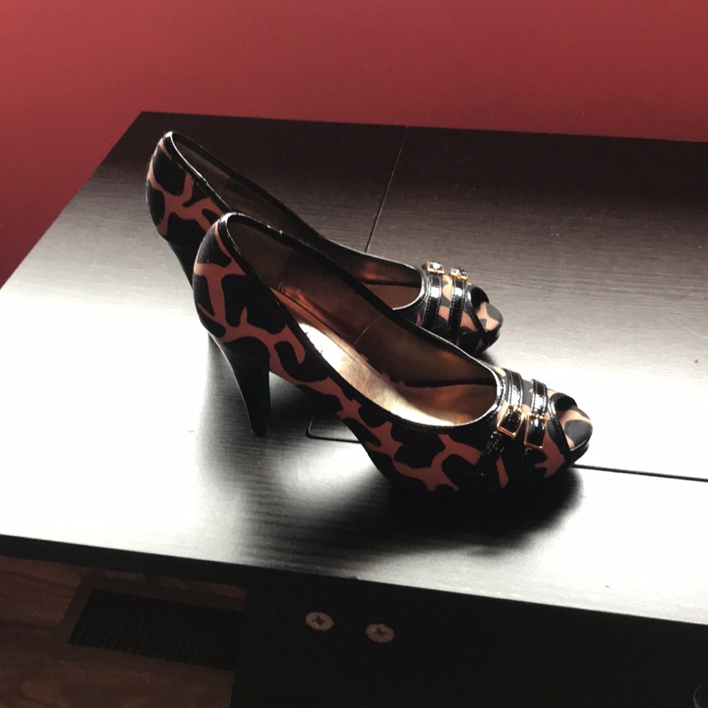 Animal print open toe heels